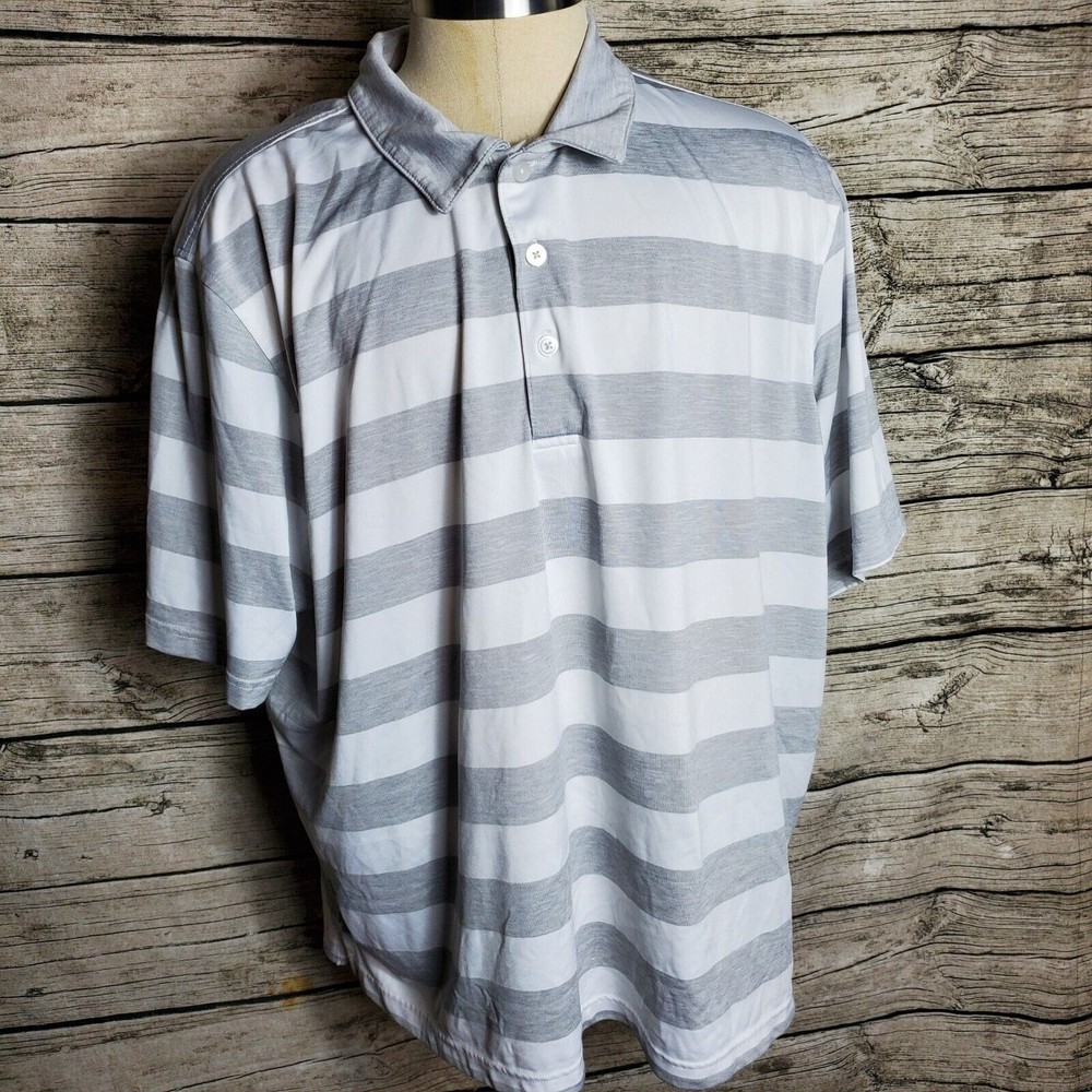 George Mens Golf Polo Shirt White Gray Stripe Short Sleeve Collared Buttons 3XL